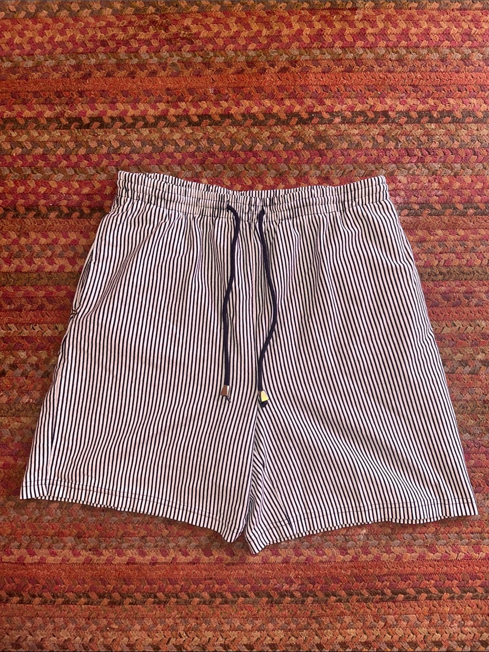 Vintage Navy & White Pinstripe Women’s Bermuda Shorts